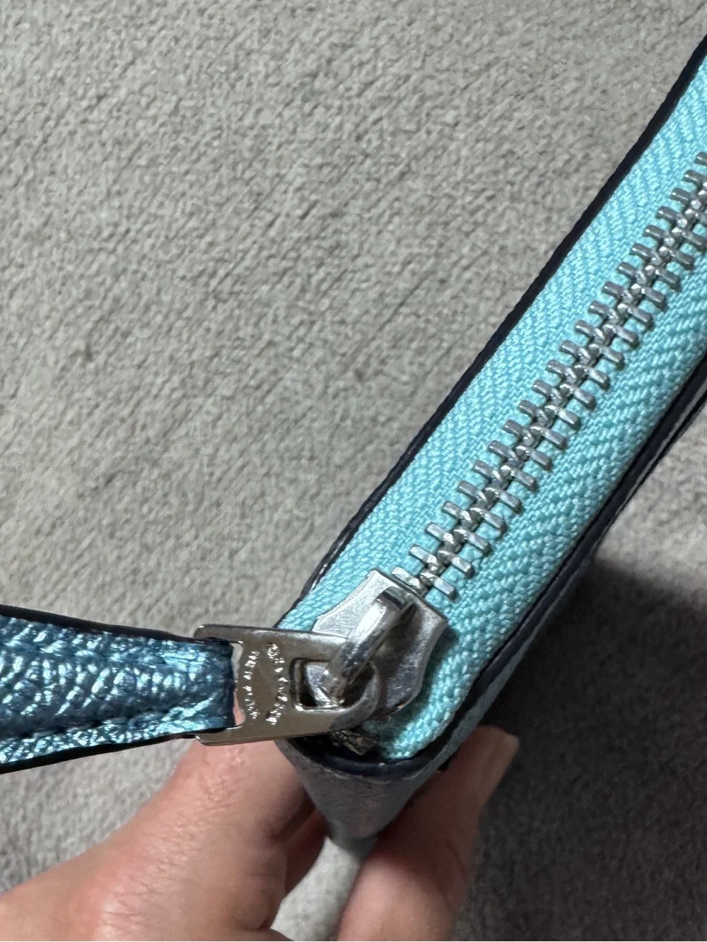 Coach Metallic Light Blue Card Holder Zip Wallet